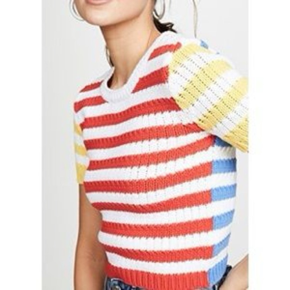 Alice + Olivia Red and Blue Striped Knit Top
